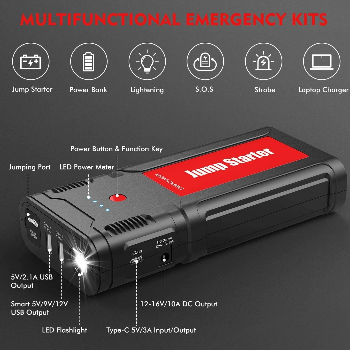 2500A 21800mAh Portable Car Jump Starter Auto Battery Booster Pack