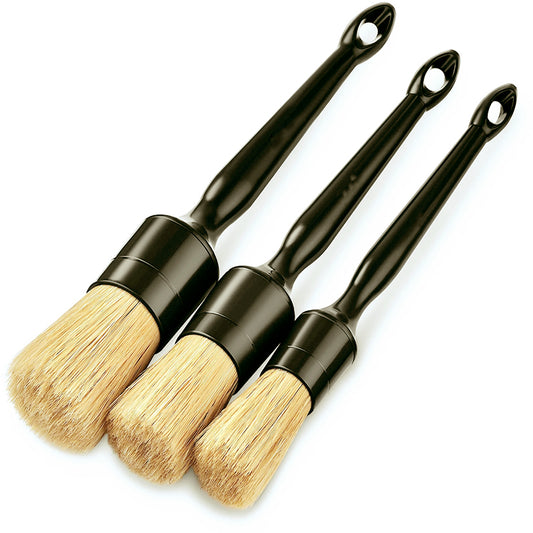 Professional title: "Set of 3 Car Detail Brushes with Boar Hair Bristles for Exterior and Interior Cleaning"