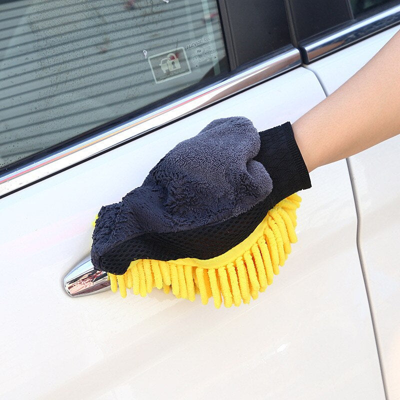 Professional title: "Dual-Sided Waterproof Microfiber Chenille Car Wash Gloves for Effective Auto Cleaning and Detailing"