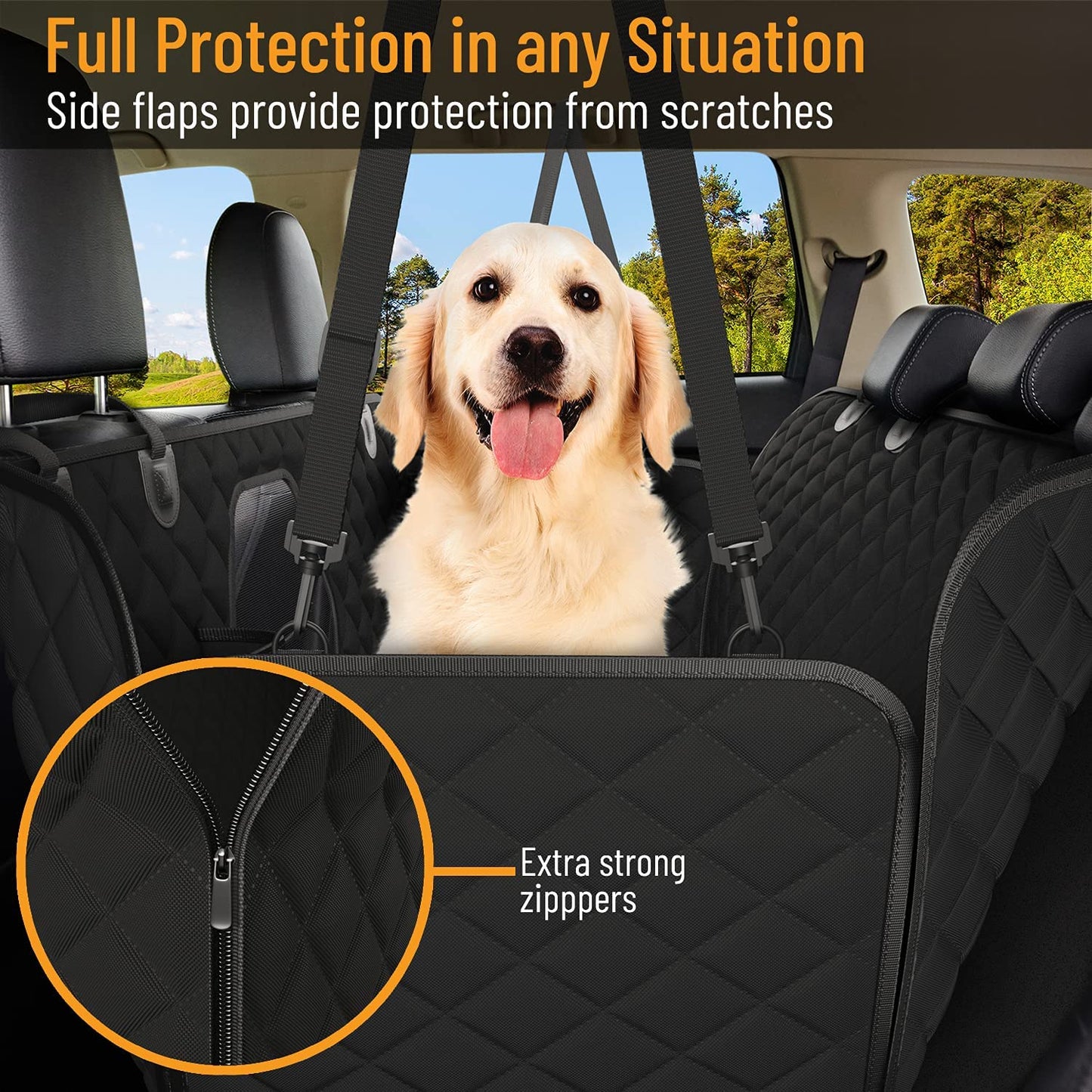 Dog Car Seat Cover Car Seat Protector- Dog Seat Cover for Back Seat of Suvs, Trucks, Cars - Waterproof & Convertible Vehicle Dog Hammock for Car Backseat - Mesh Window - Black