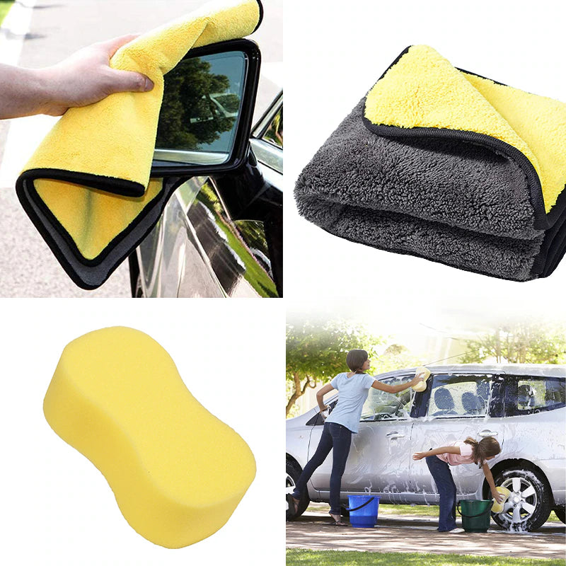 Professional Product Title: ```16-Piece Car Cleaning Tool Kit with Detailing Brushes, Tire Shine, Wax Pad, Dispenser Bottle, Wash Sponge, and Ceramic Nano Coating Cloth```