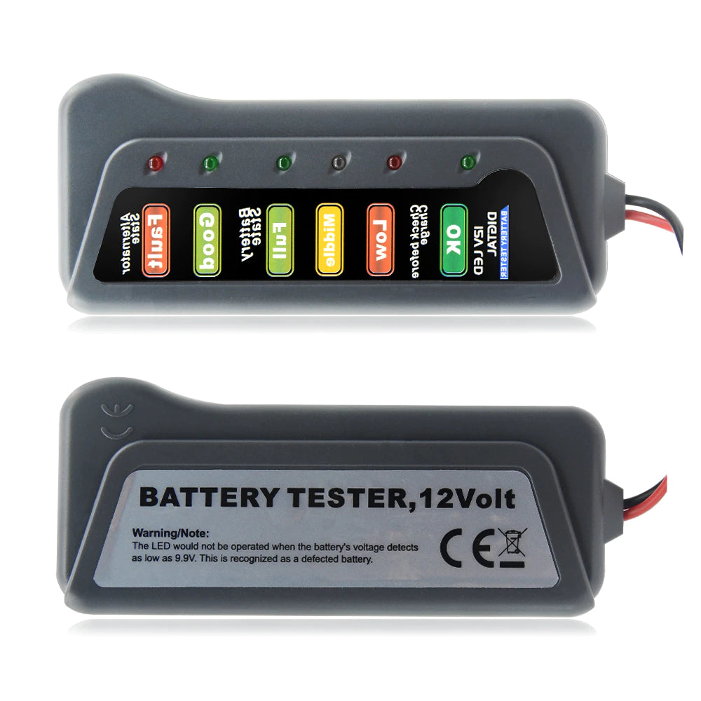 12V Digital Battery Alternator Tester with 6 LED Lights Display Battery Testers with Brake Fluid Tester for Car Motorcycle