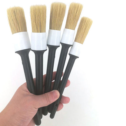 Professional title: "5-Piece Boar Hair Bristle Car Detailing Brush Set for Interior and Exterior Cleaning"