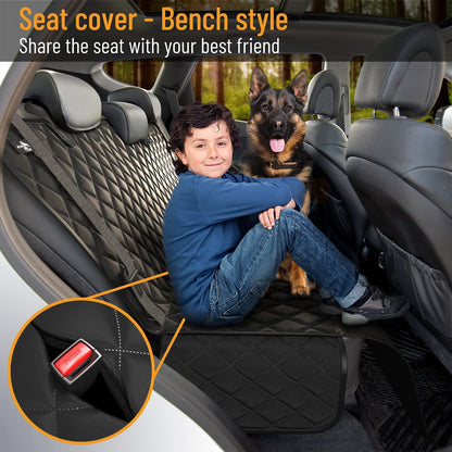 Dog Car Seat Cover Car Seat Protector- Dog Seat Cover for Back Seat of Suvs, Trucks, Cars - Waterproof & Convertible Vehicle Dog Hammock for Car Backseat - Mesh Window - Black