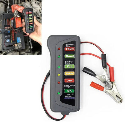 Battery Tester 12Volt Mini 12V Digital Battery Alternator Tester with 6 LED Lights Display Car Auto Battery Diagnostic Tool