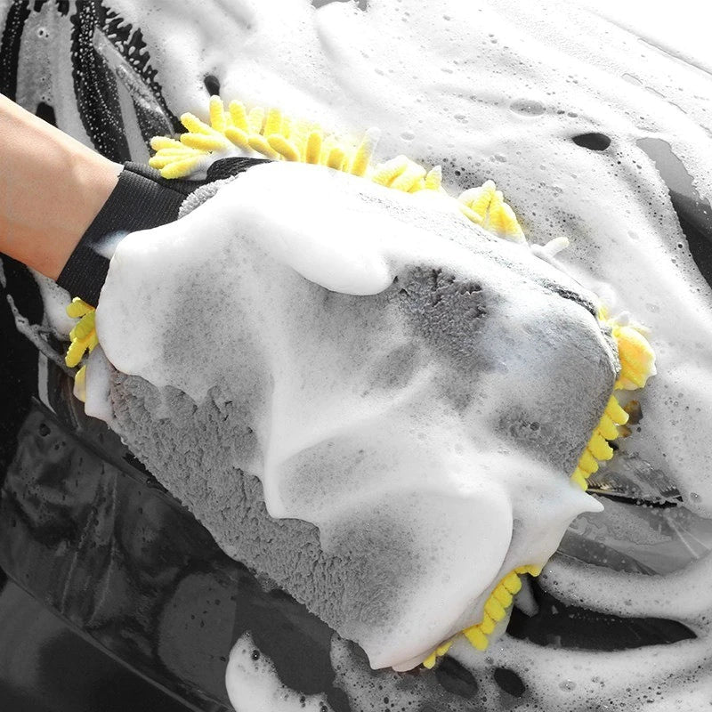 Professional title: "Dual-Sided Waterproof Microfiber Chenille Car Wash Gloves for Effective Auto Cleaning and Detailing"