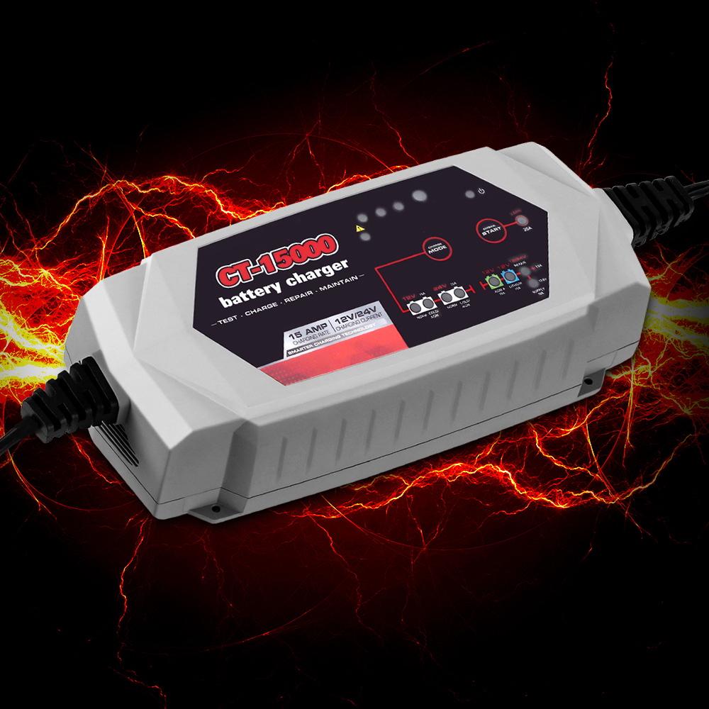 Smart Battery Charger 15A 12V 24V Automatic SLA AGM Car Truck Boat