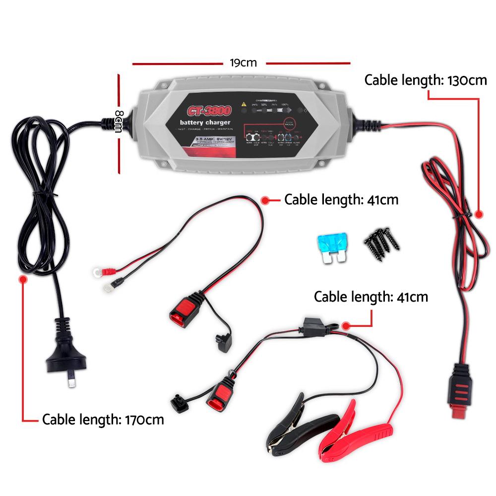 Smart Battery Charger 3.5A 12V 6V Automatic SLA AGM Car Truck Boat